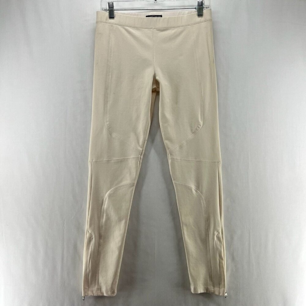David Lerner Leggings Womens Sz L Pull On Skinny Ankle Zip Stretch Pants Beige